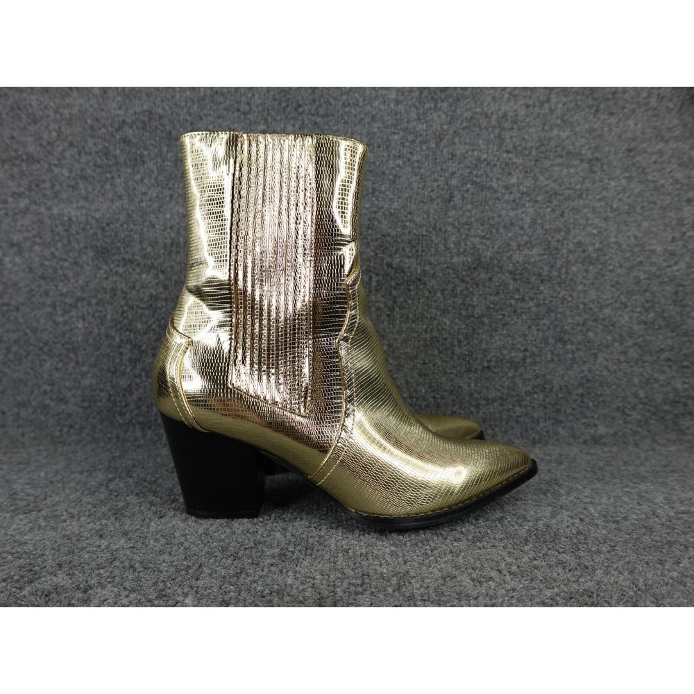 Lulus Gold Metallic Ankle‎ Boots Size 10 Block Heel Pointed Toe Party Booties